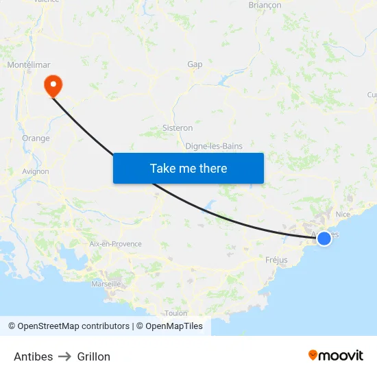 Antibes to Grillon map
