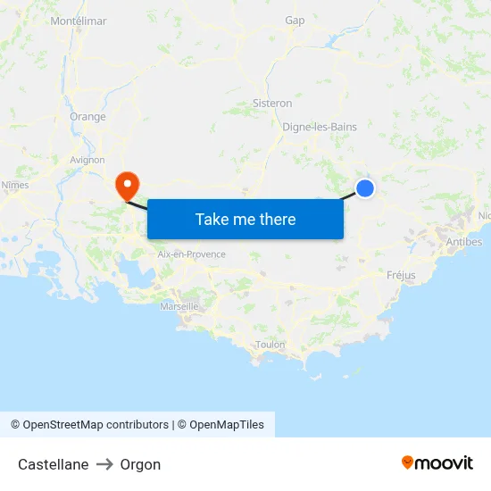 Castellane to Orgon map