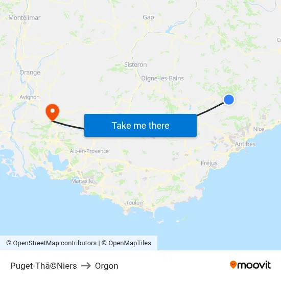 Puget-Thã©Niers to Orgon map