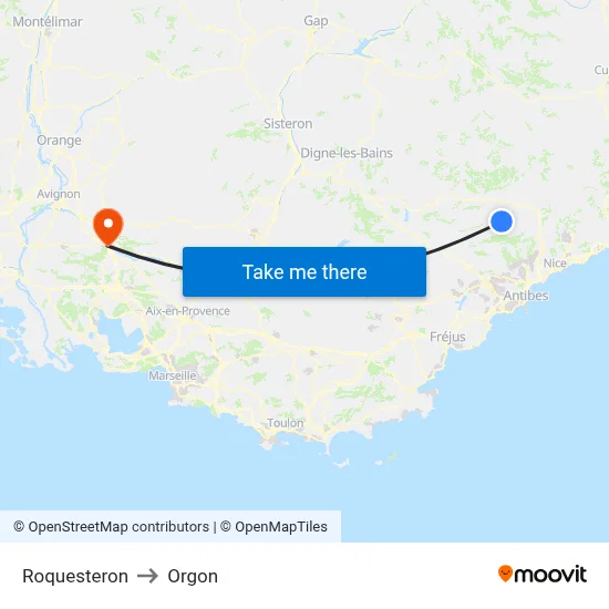 Roquesteron to Orgon map
