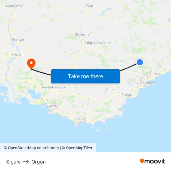 Sigale to Orgon map