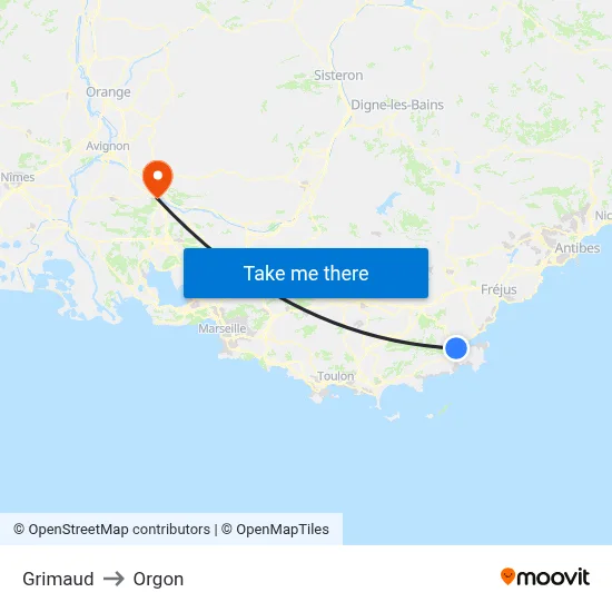 Grimaud to Orgon map