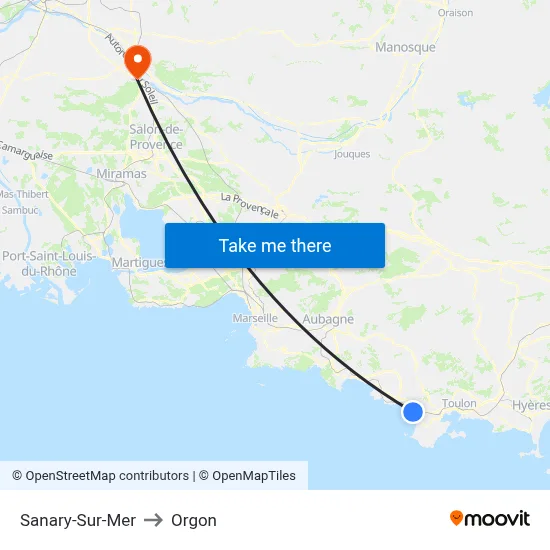 Sanary-Sur-Mer to Orgon map