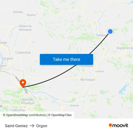 Saint-Geniez to Orgon map