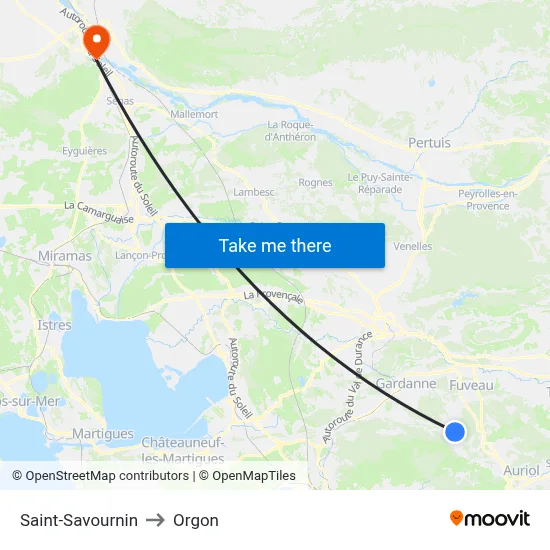 Saint-Savournin to Orgon map