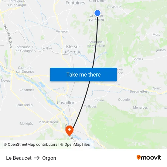 Le Beaucet to Orgon map