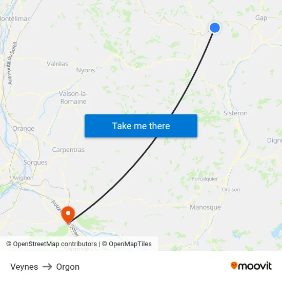 Veynes to Orgon map