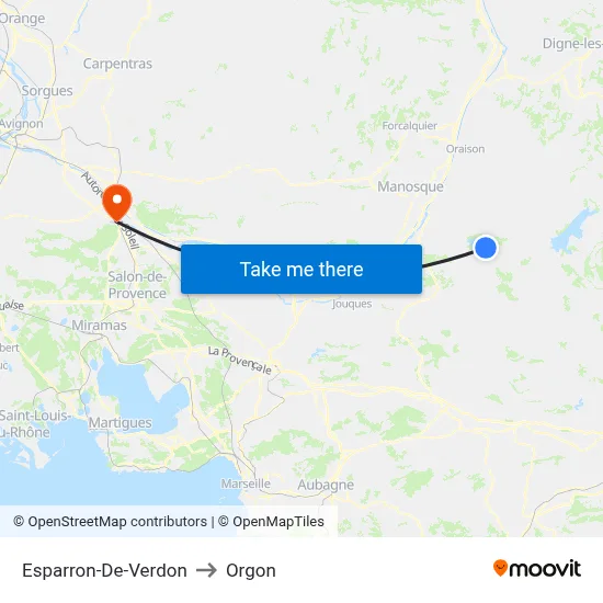 Esparron-De-Verdon to Orgon map