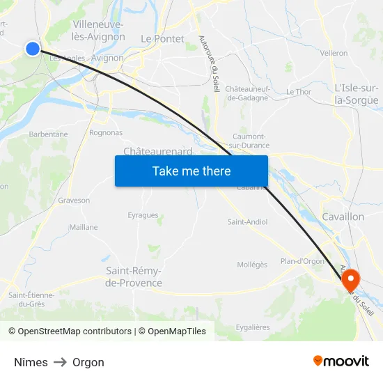 Nîmes to Orgon map