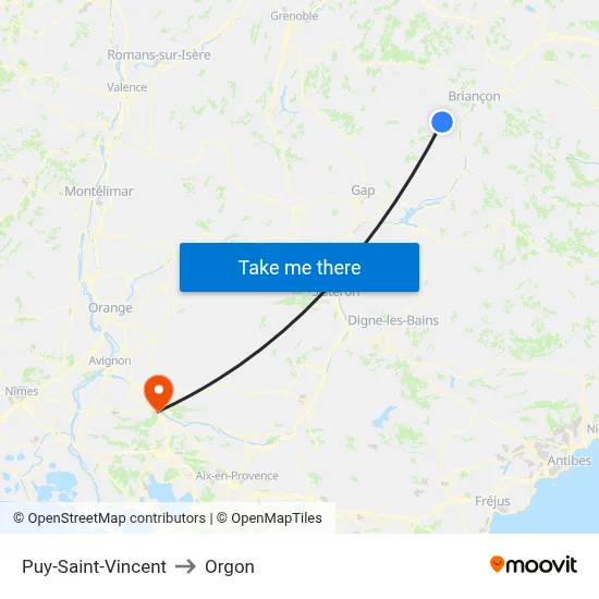 Puy-Saint-Vincent to Orgon map
