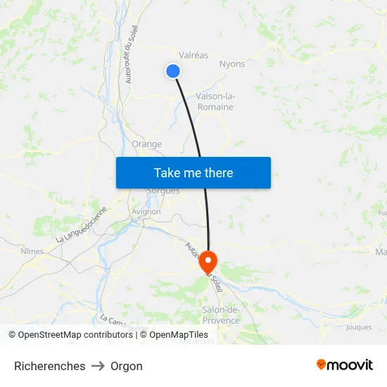 Richerenches to Orgon map