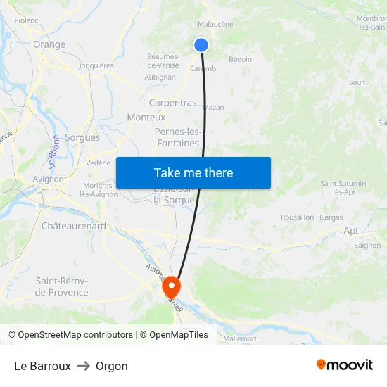 Le Barroux to Orgon map