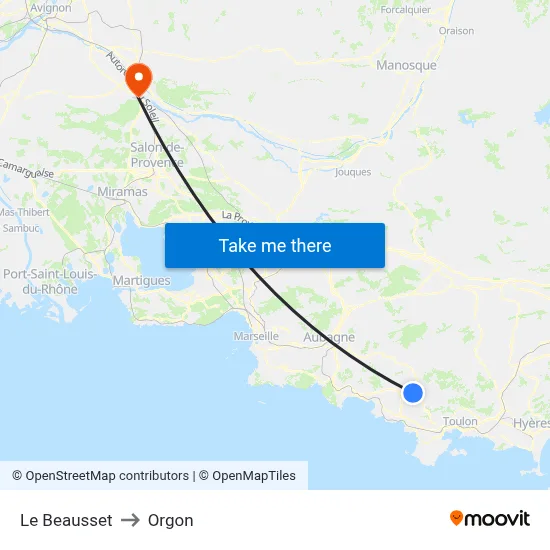 Le Beausset to Orgon map