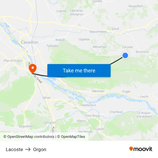 Lacoste to Orgon map