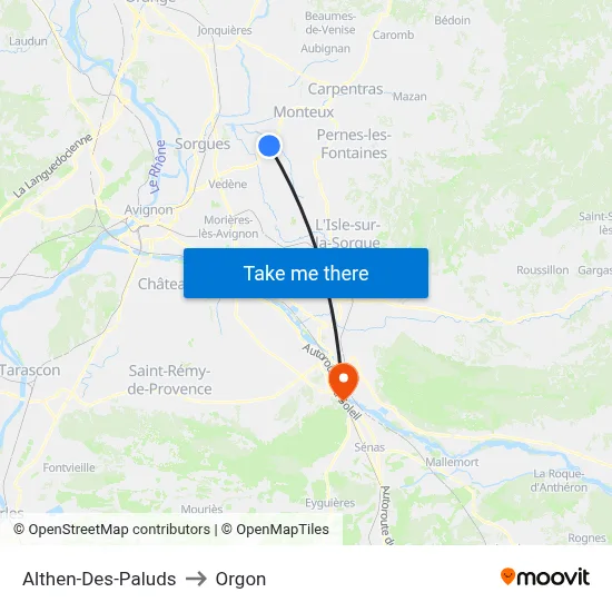 Althen-Des-Paluds to Orgon map