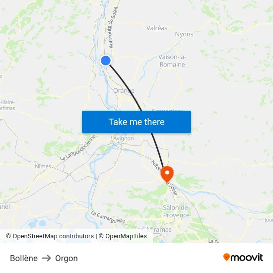 Bollène to Orgon map