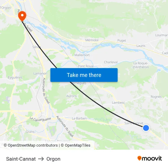 Saint-Cannat to Orgon map