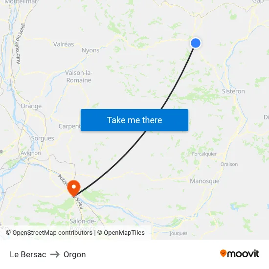 Le Bersac to Orgon map