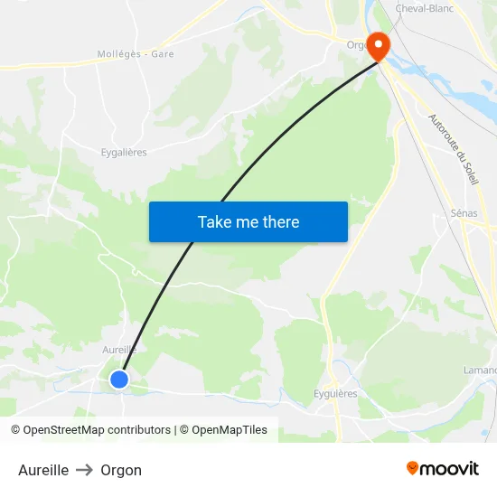 Aureille to Orgon map