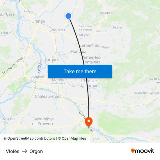 Violès to Orgon map