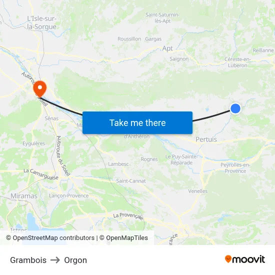 Grambois to Orgon map