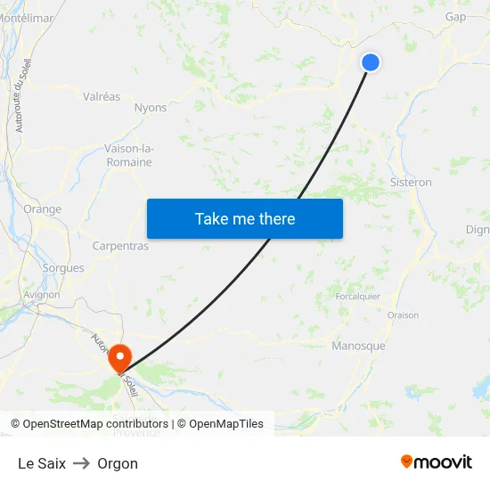 Le Saix to Orgon map