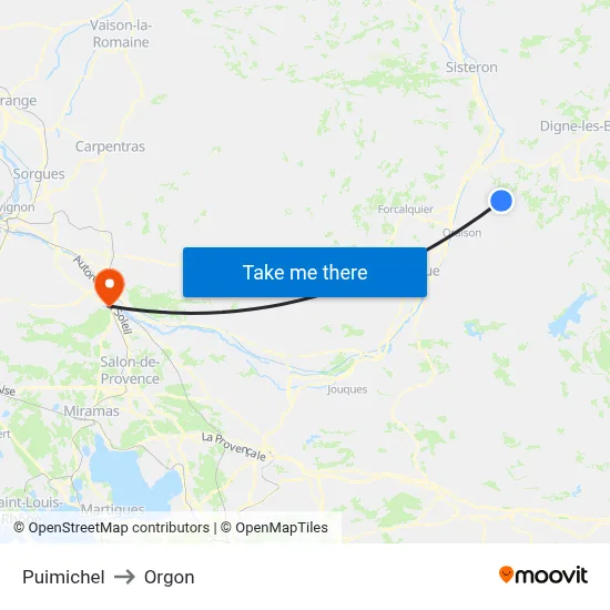 Puimichel to Orgon map