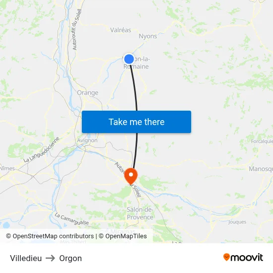 Villedieu to Orgon map