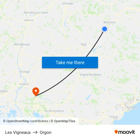 Les Vigneaux to Orgon map
