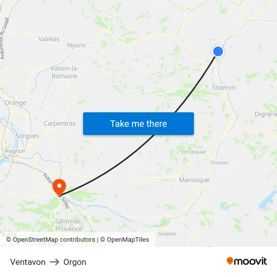 Ventavon to Orgon map