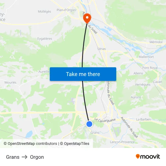 Grans to Orgon map