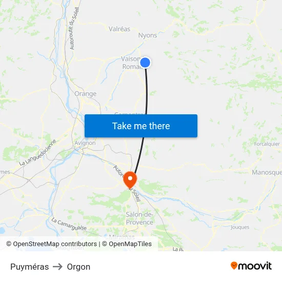 Puyméras to Orgon map