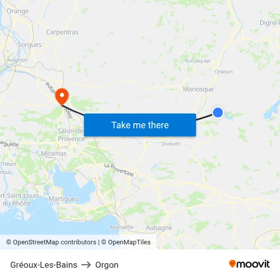 Gréoux-Les-Bains to Orgon map