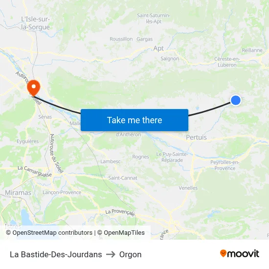 La Bastide-Des-Jourdans to Orgon map