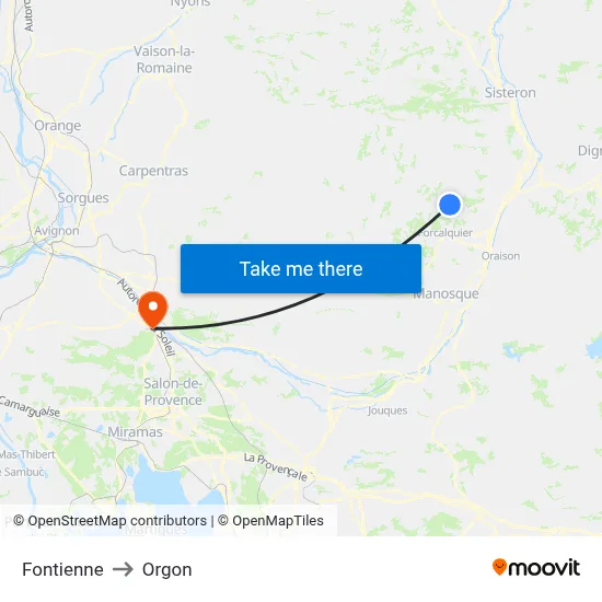 Fontienne to Orgon map