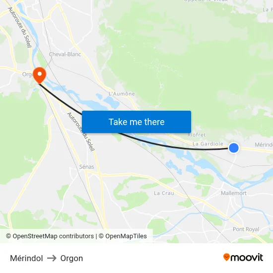 Mérindol to Orgon map