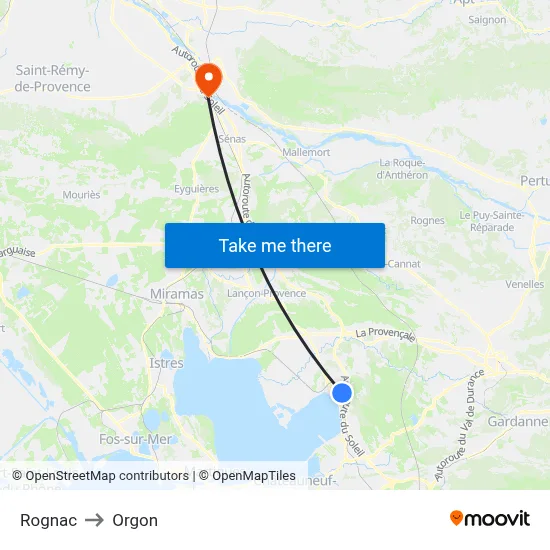 Rognac to Orgon map