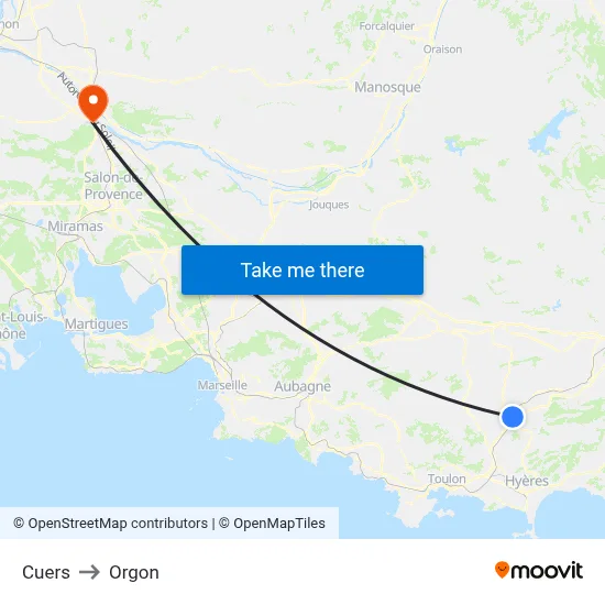 Cuers to Orgon map
