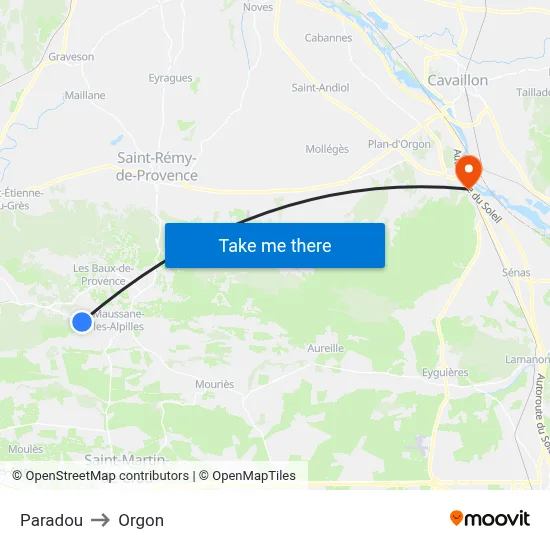 Paradou to Orgon map