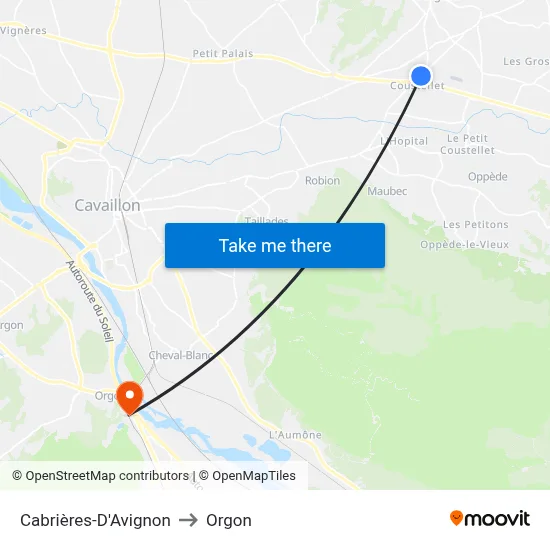 Cabrières-D'Avignon to Orgon map