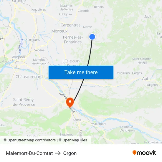 Malemort-Du-Comtat to Orgon map