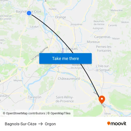 Bagnols-Sur-Cèze to Orgon map