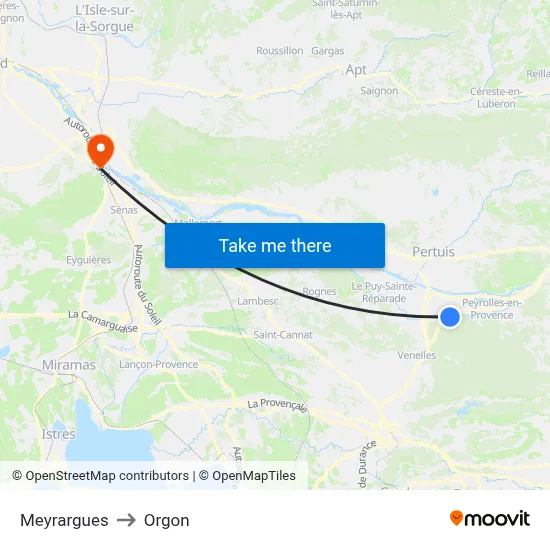 Meyrargues to Orgon map
