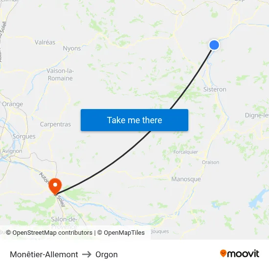 Monêtier-Allemont to Orgon map