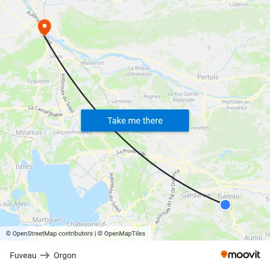 Fuveau to Orgon map