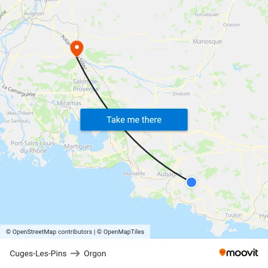 Cuges-Les-Pins to Orgon map