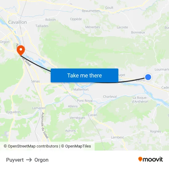 Puyvert to Orgon map