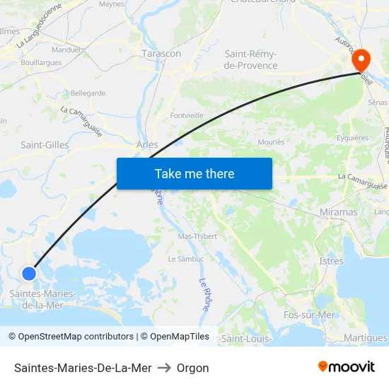 Saintes-Maries-De-La-Mer to Orgon map