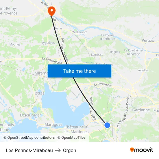 Les Pennes-Mirabeau to Orgon map