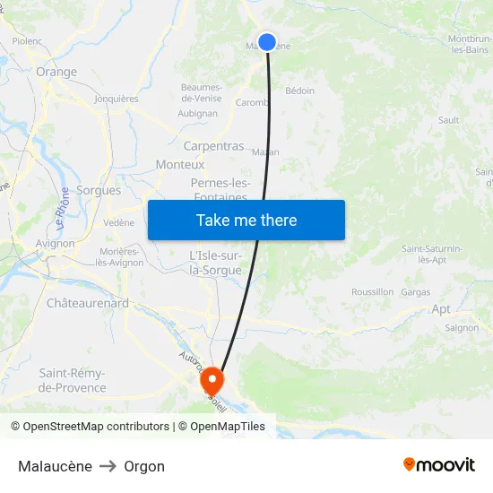 Malaucène to Orgon map